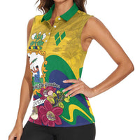 Personalized Saint Vincent and the Grenadines Women Sleeveless Polo Shirt Cannonball Flower Tropical Style - Wonder Print Shop