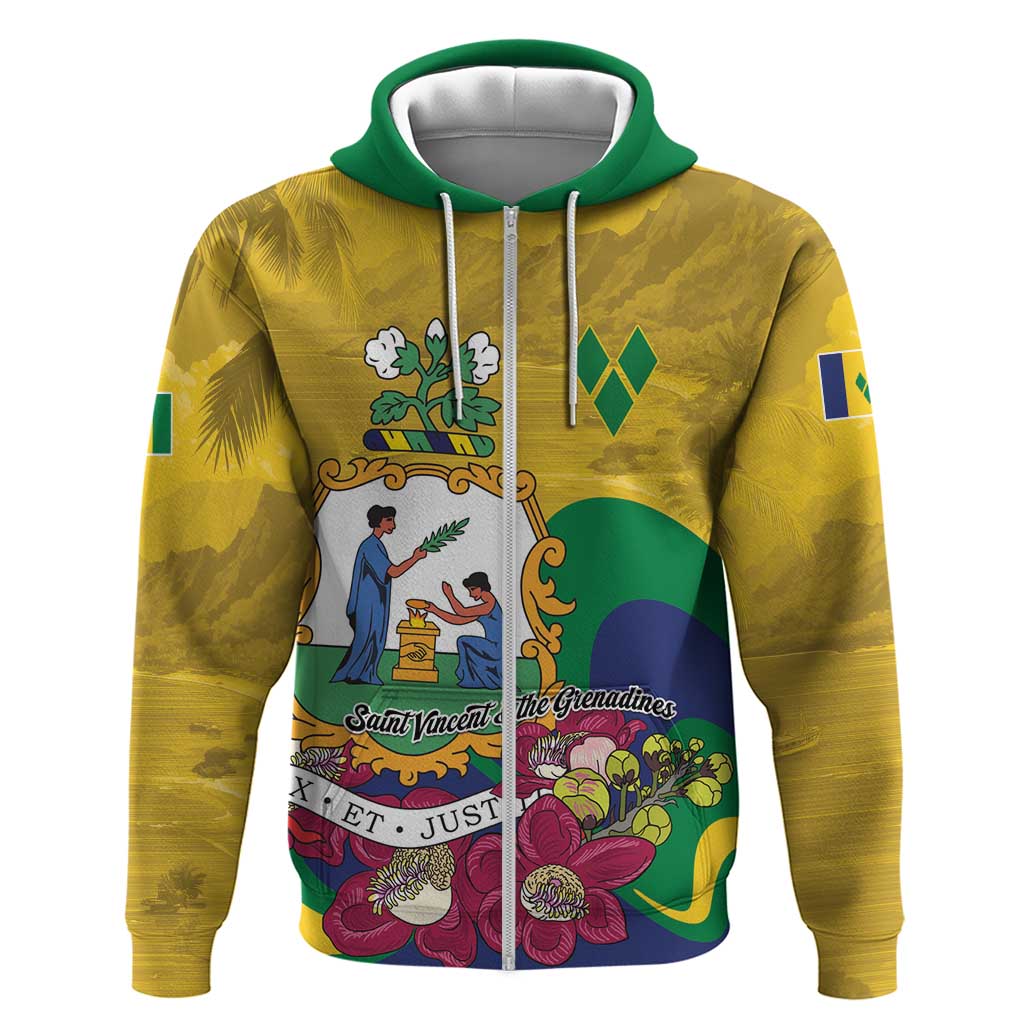 Personalized Saint Vincent and the Grenadines Zip Hoodie Cannonball Flower Tropical Style - Wonder Print Shop