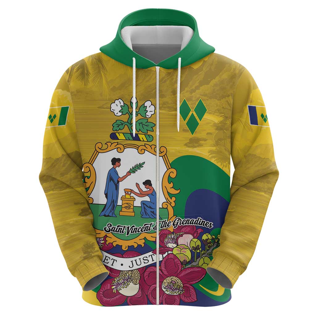 Personalized Saint Vincent and the Grenadines Zip Hoodie Cannonball Flower Tropical Style - Wonder Print Shop