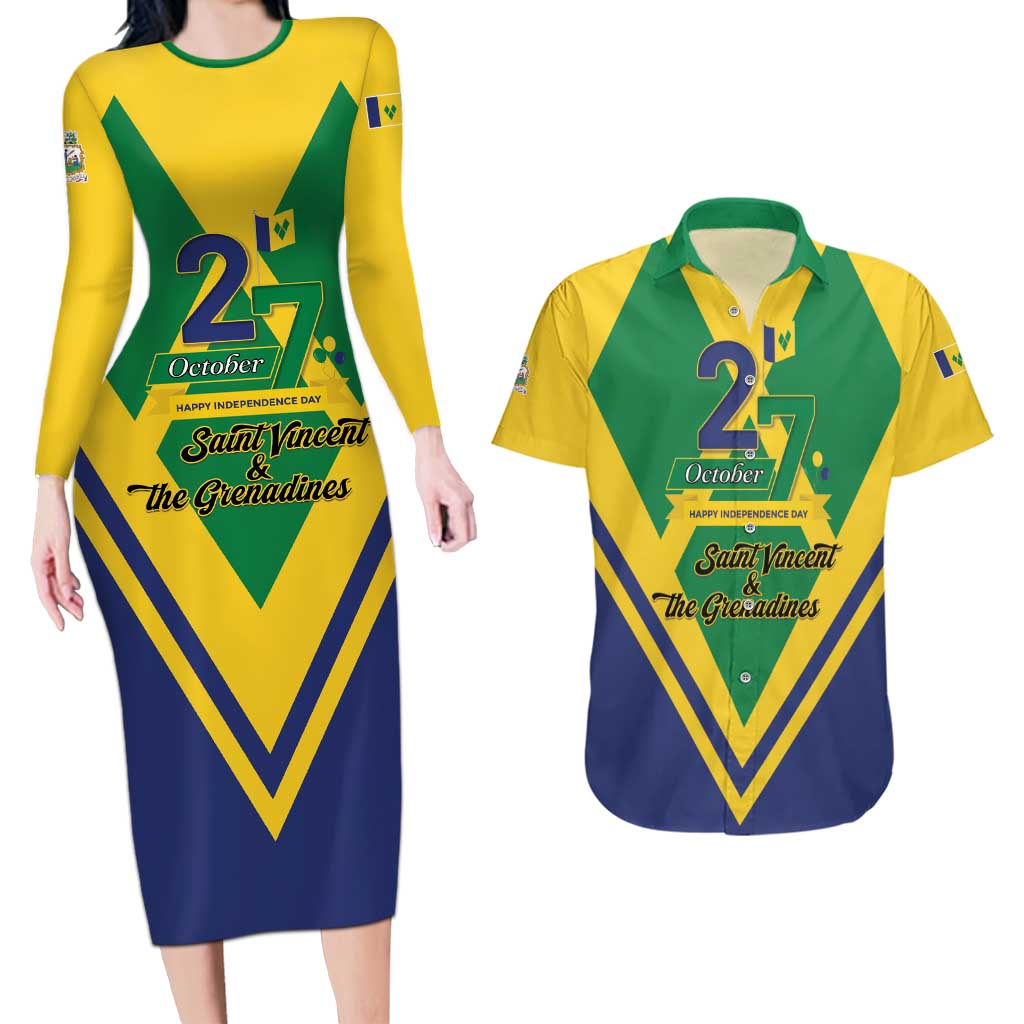 Saint Vincent and the Grenadines Independence Day Couples Matching Long Sleeve Bodycon Dress and Hawaiian Shirt Simple Style - Wonder Print Shop