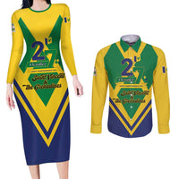 Saint Vincent and the Grenadines Independence Day Couples Matching Long Sleeve Bodycon Dress and Long Sleeve Button Shirt Simple Style - Wonder Print Shop