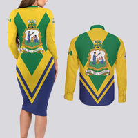 Saint Vincent and the Grenadines Independence Day Couples Matching Long Sleeve Bodycon Dress and Long Sleeve Button Shirt Simple Style - Wonder Print Shop