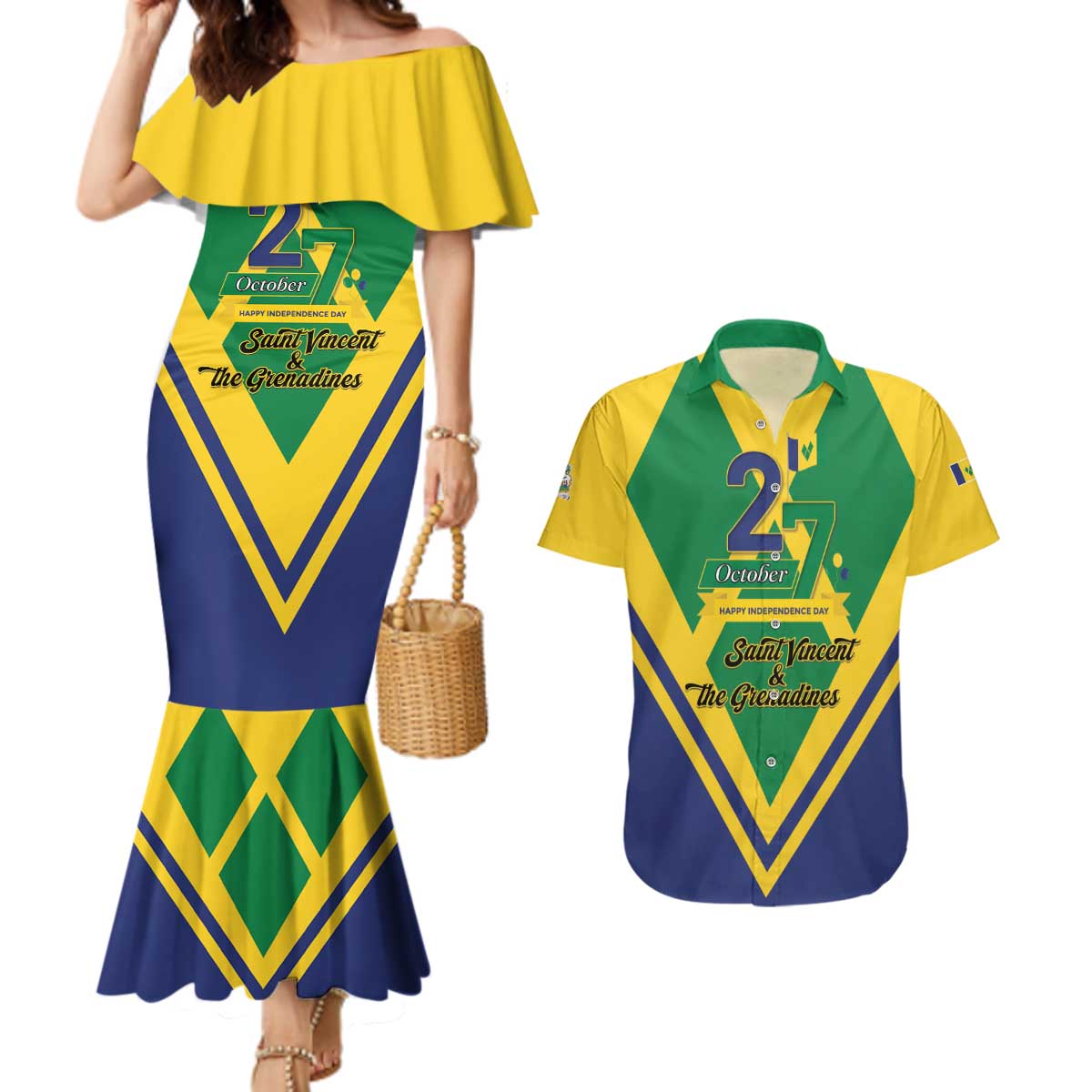 Saint Vincent and the Grenadines Independence Day Couples Matching Mermaid Dress and Hawaiian Shirt Simple Style - Wonder Print Shop