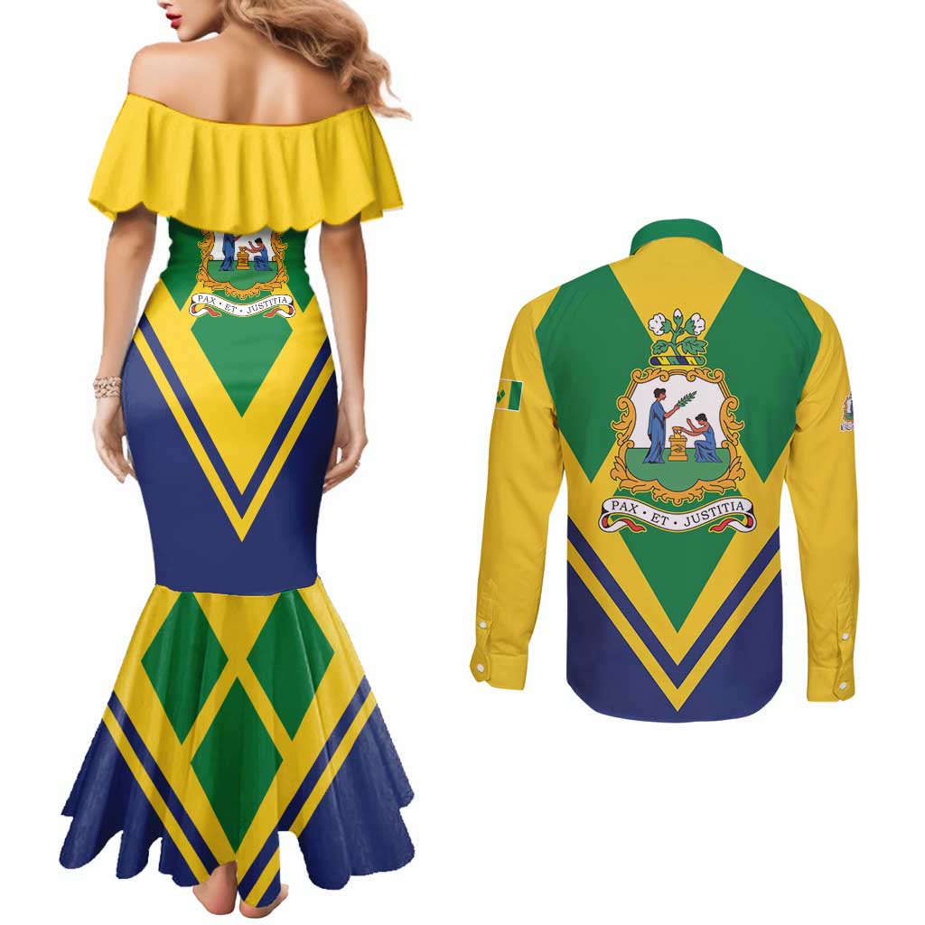 Saint Vincent and the Grenadines Independence Day Couples Matching Mermaid Dress and Long Sleeve Button Shirt Simple Style - Wonder Print Shop