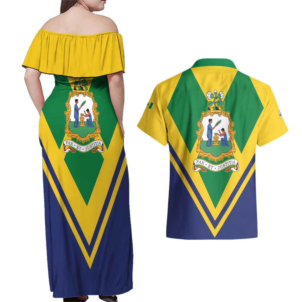 Saint Vincent and the Grenadines Independence Day Couples Matching Off Shoulder Maxi Dress and Hawaiian Shirt Simple Style - Wonder Print Shop