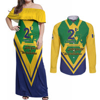 Saint Vincent and the Grenadines Independence Day Couples Matching Off Shoulder Maxi Dress and Long Sleeve Button Shirt Simple Style - Wonder Print Shop