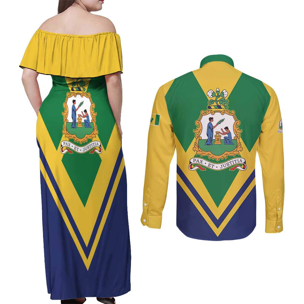 Saint Vincent and the Grenadines Independence Day Couples Matching Off Shoulder Maxi Dress and Long Sleeve Button Shirt Simple Style - Wonder Print Shop