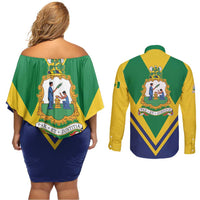 Saint Vincent and the Grenadines Independence Day Couples Matching Off Shoulder Short Dress and Long Sleeve Button Shirt Simple Style - Wonder Print Shop