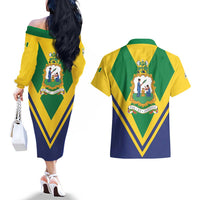 Saint Vincent and the Grenadines Independence Day Couples Matching Off The Shoulder Long Sleeve Dress and Hawaiian Shirt Simple Style - Wonder Print Shop