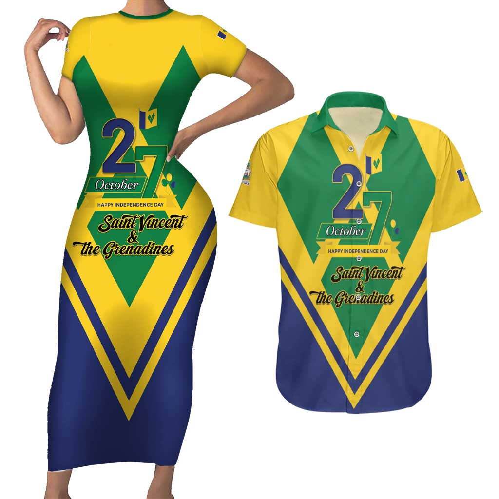 Saint Vincent and the Grenadines Independence Day Couples Matching Short Sleeve Bodycon Dress and Hawaiian Shirt Simple Style - Wonder Print Shop