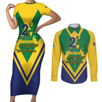 Saint Vincent and the Grenadines Independence Day Couples Matching Short Sleeve Bodycon Dress and Long Sleeve Button Shirt Simple Style - Wonder Print Shop
