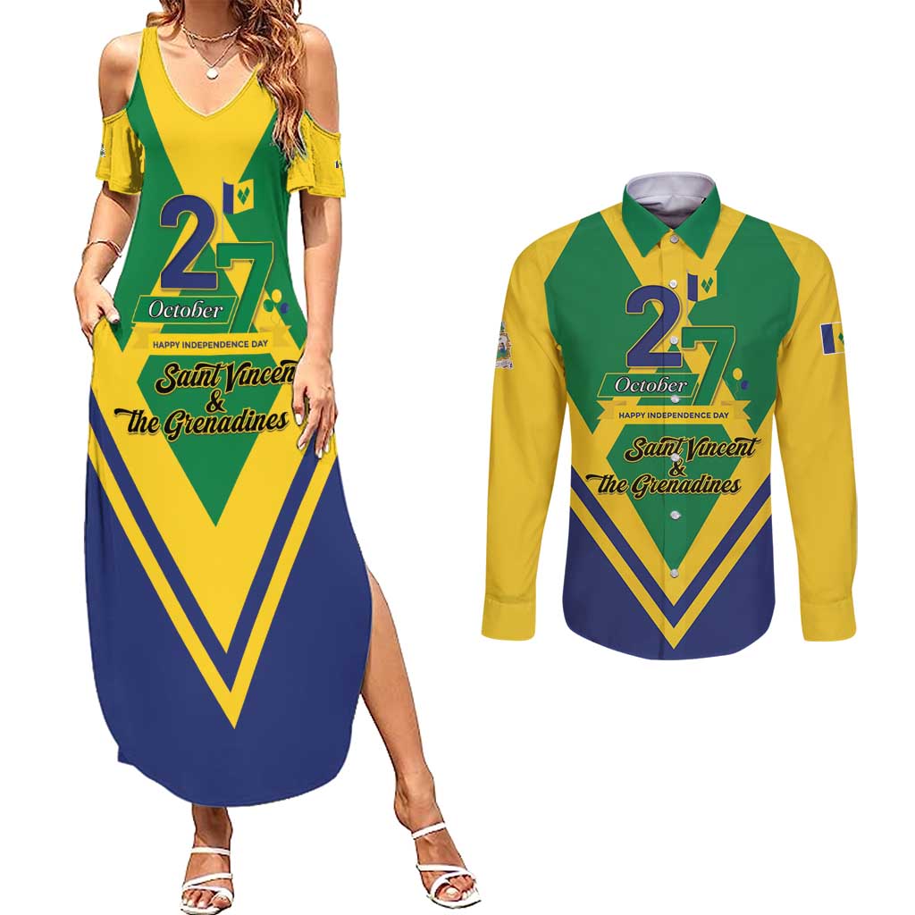 Saint Vincent and the Grenadines Independence Day Couples Matching Summer Maxi Dress and Long Sleeve Button Shirt Simple Style - Wonder Print Shop