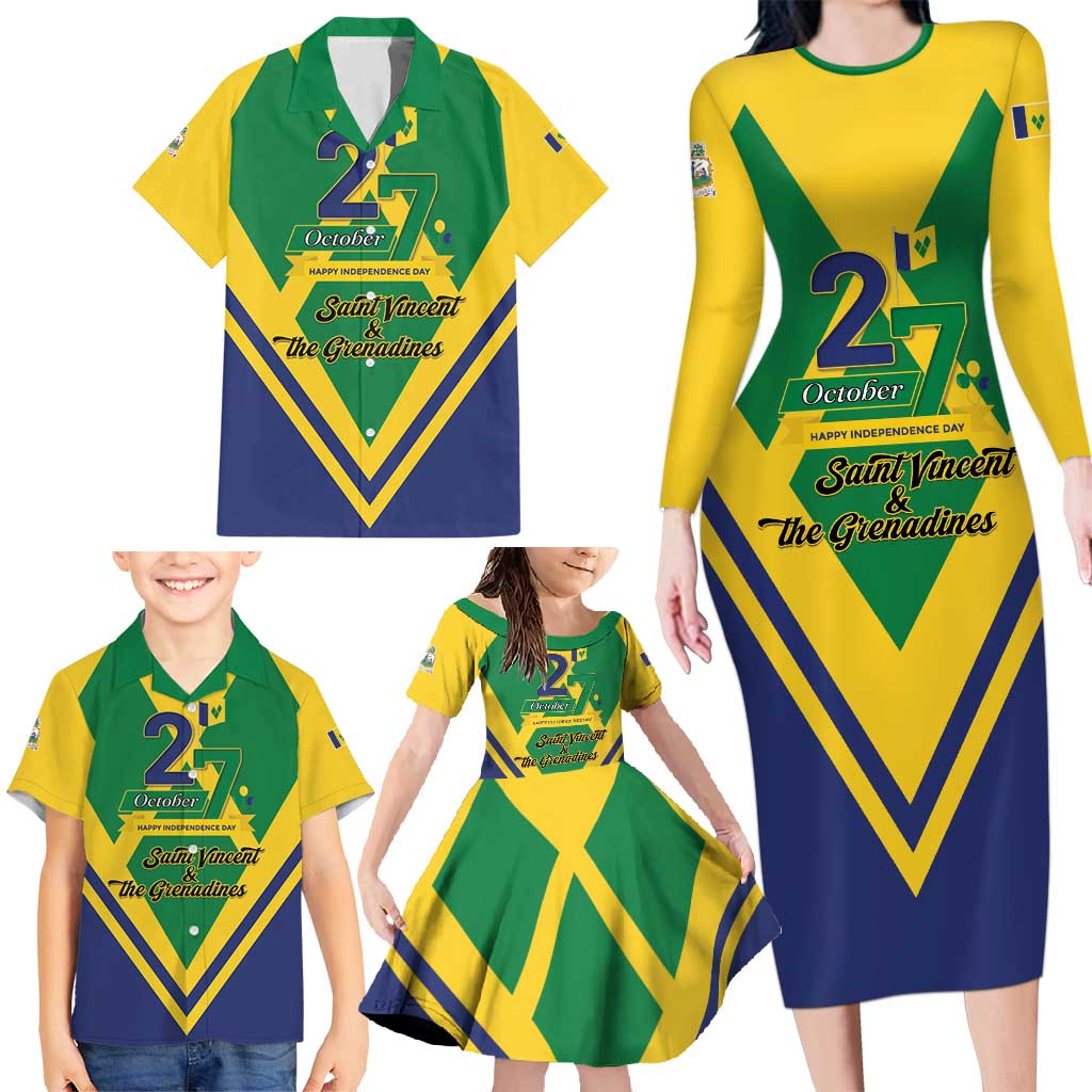 Saint Vincent and the Grenadines Independence Day Family Matching Long Sleeve Bodycon Dress and Hawaiian Shirt Simple Style - Wonder Print Shop