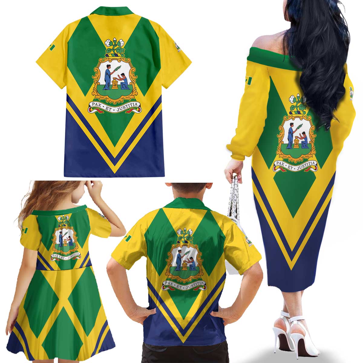 Saint Vincent and the Grenadines Independence Day Family Matching Off The Shoulder Long Sleeve Dress and Hawaiian Shirt Simple Style - Wonder Print Shop