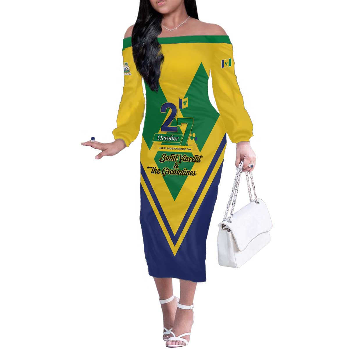 Saint Vincent and the Grenadines Independence Day Family Matching Off The Shoulder Long Sleeve Dress and Hawaiian Shirt Simple Style - Wonder Print Shop