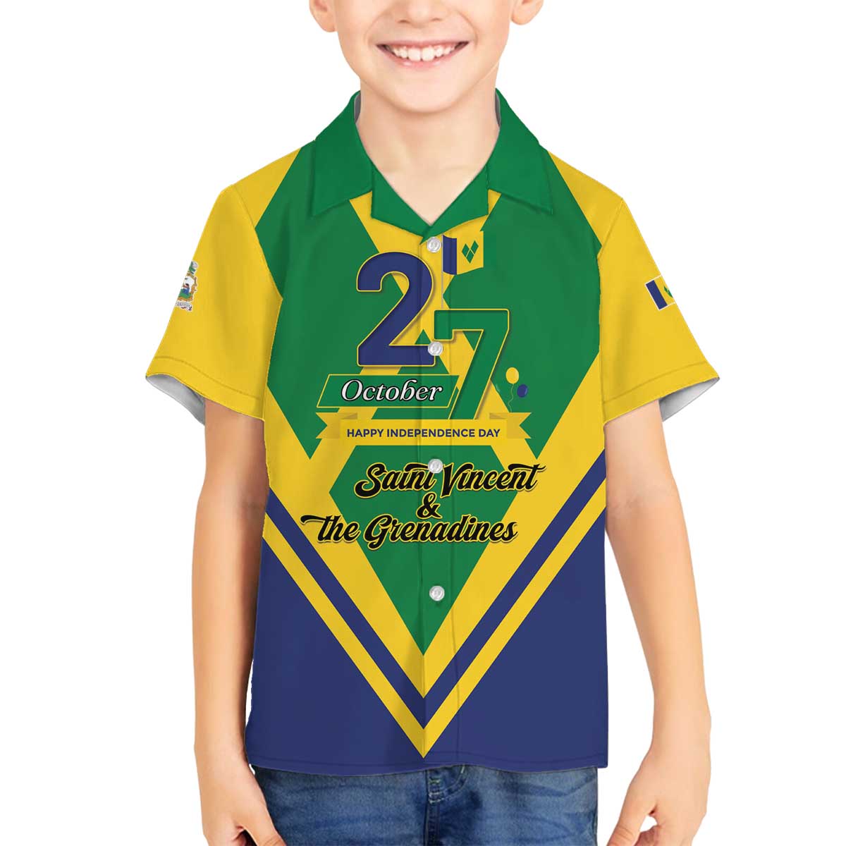 Saint Vincent and the Grenadines Independence Day Family Matching Off The Shoulder Long Sleeve Dress and Hawaiian Shirt Simple Style - Wonder Print Shop