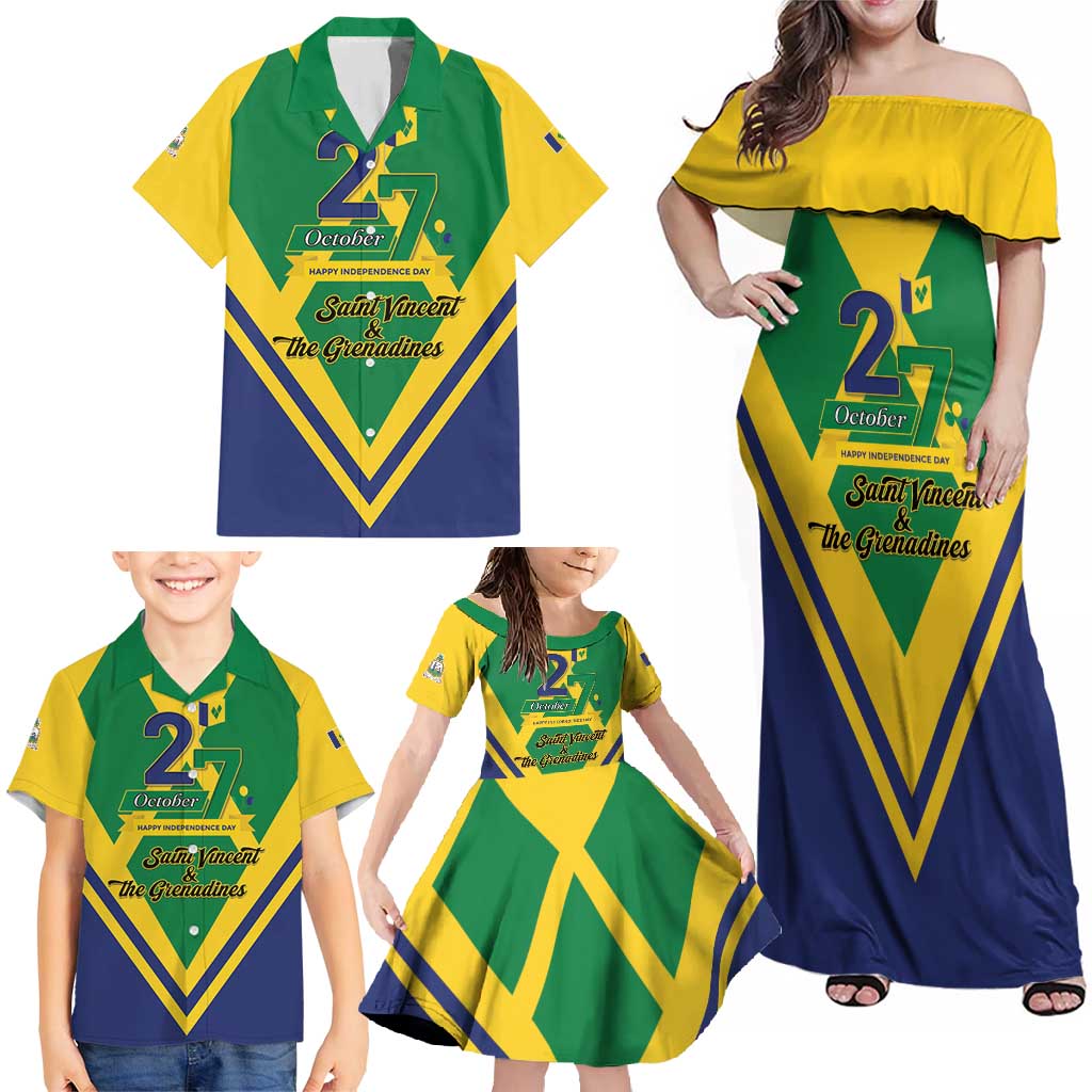Saint Vincent and the Grenadines Independence Day Family Matching Off Shoulder Maxi Dress and Hawaiian Shirt Simple Style - Wonder Print Shop