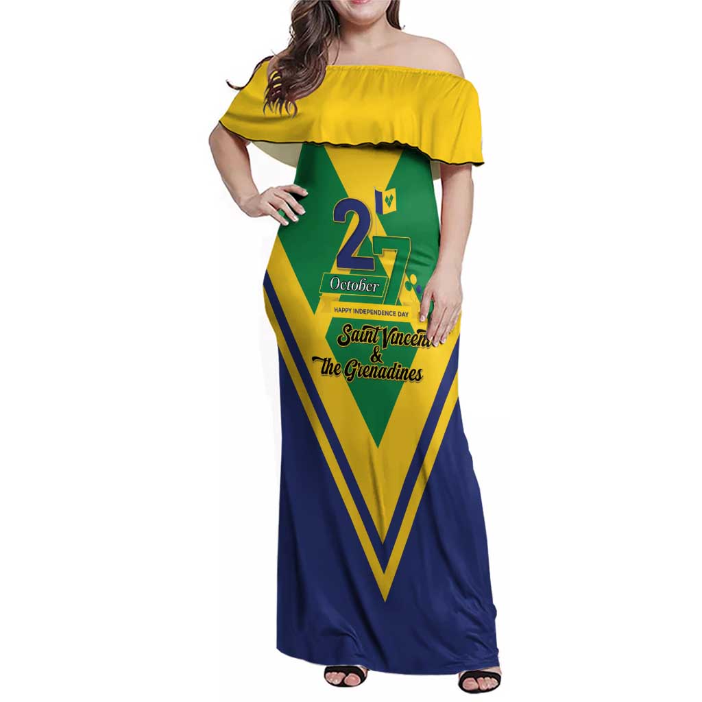 Saint Vincent and the Grenadines Independence Day Family Matching Off Shoulder Maxi Dress and Hawaiian Shirt Simple Style - Wonder Print Shop