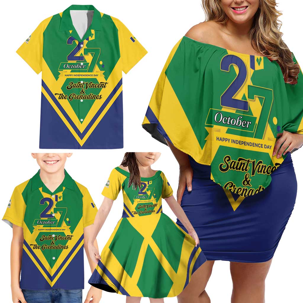 Saint Vincent and the Grenadines Independence Day Family Matching Off Shoulder Short Dress and Hawaiian Shirt Simple Style - Wonder Print Shop