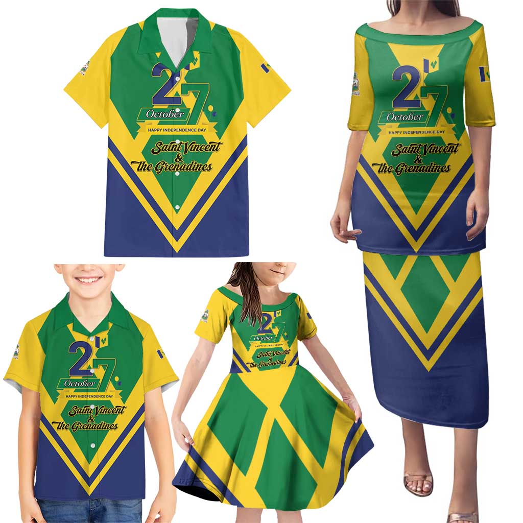 Saint Vincent and the Grenadines Independence Day Family Matching Puletasi and Hawaiian Shirt Simple Style - Wonder Print Shop