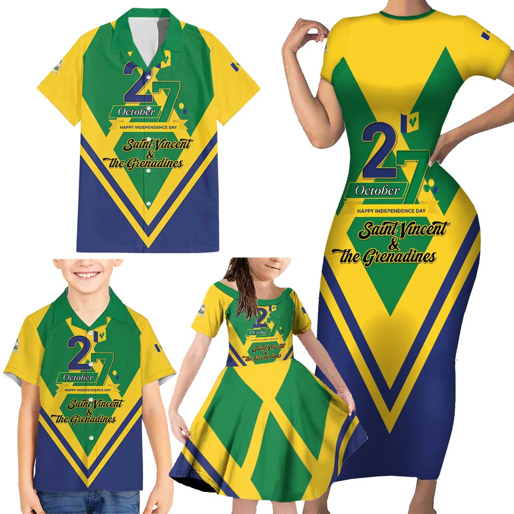 Saint Vincent and the Grenadines Independence Day Family Matching Short Sleeve Bodycon Dress and Hawaiian Shirt Simple Style - Wonder Print Shop