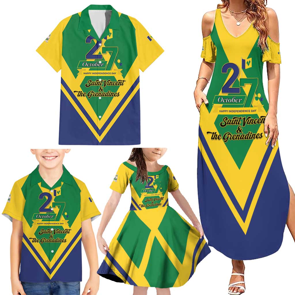 Saint Vincent and the Grenadines Independence Day Family Matching Summer Maxi Dress and Hawaiian Shirt Simple Style - Wonder Print Shop