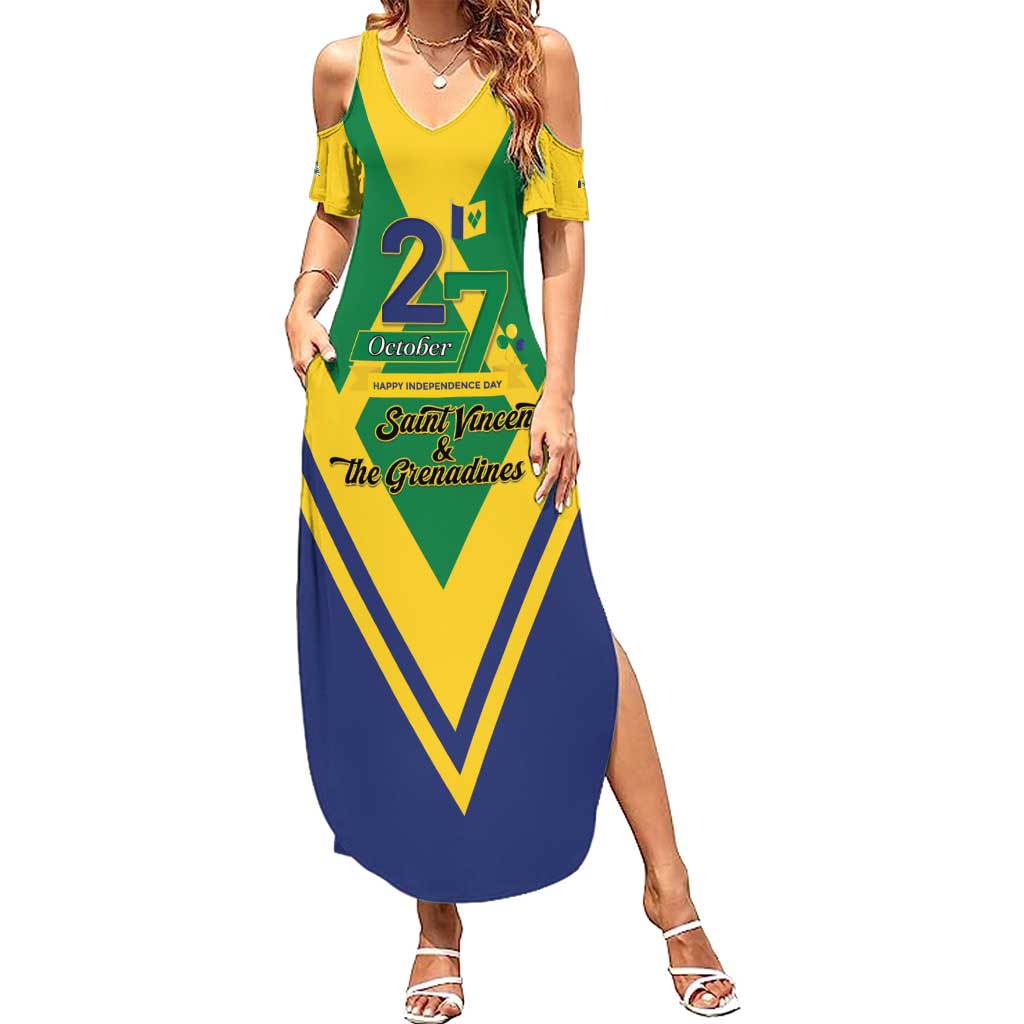 Saint Vincent and the Grenadines Independence Day Family Matching Summer Maxi Dress and Hawaiian Shirt Simple Style - Wonder Print Shop