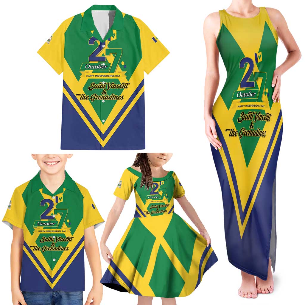 Saint Vincent and the Grenadines Independence Day Family Matching Tank Maxi Dress and Hawaiian Shirt Simple Style - Wonder Print Shop