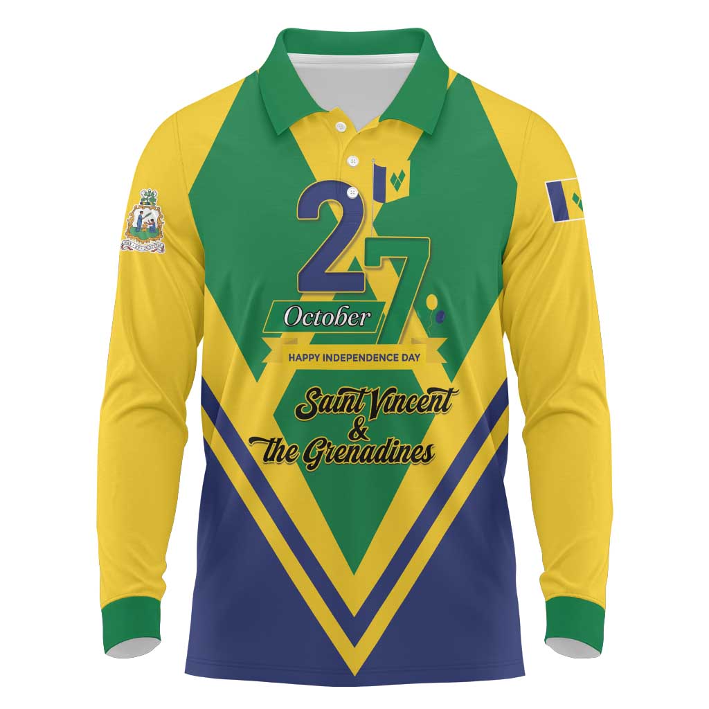 Saint Vincent and the Grenadines Independence Day Long Sleeve Polo Shirt Simple Style - Wonder Print Shop