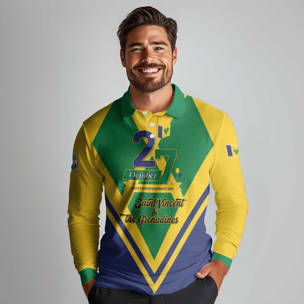 Saint Vincent and the Grenadines Independence Day Long Sleeve Polo Shirt Simple Style - Wonder Print Shop