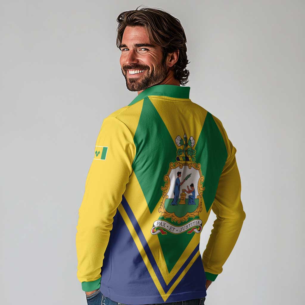Saint Vincent and the Grenadines Independence Day Long Sleeve Polo Shirt Simple Style - Wonder Print Shop