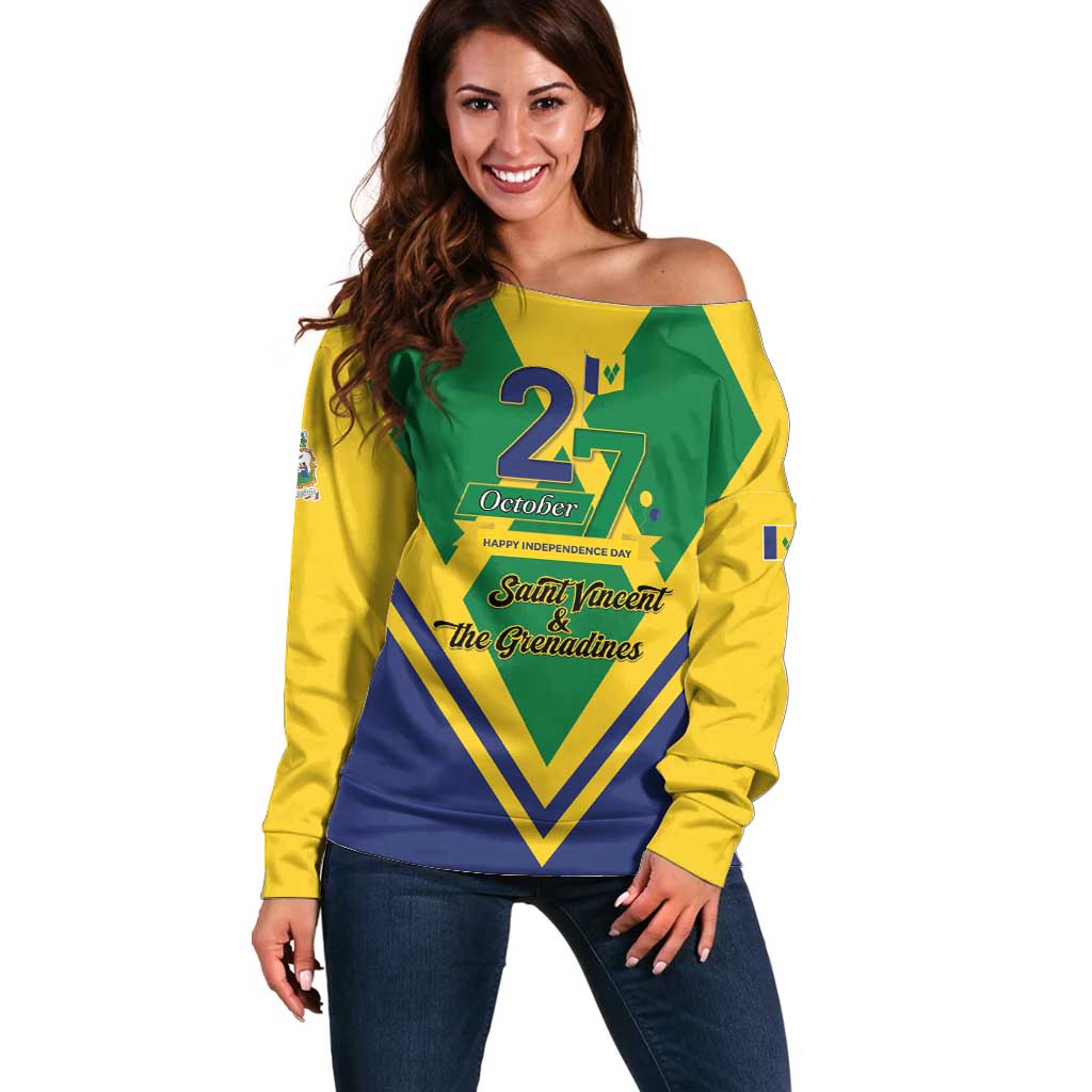 Saint Vincent and the Grenadines Independence Day Off Shoulder Sweater Simple Style - Wonder Print Shop