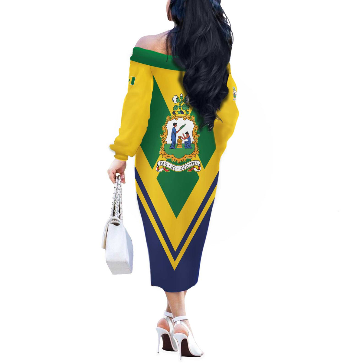 Saint Vincent and the Grenadines Independence Day Off The Shoulder Long Sleeve Dress Simple Style - Wonder Print Shop