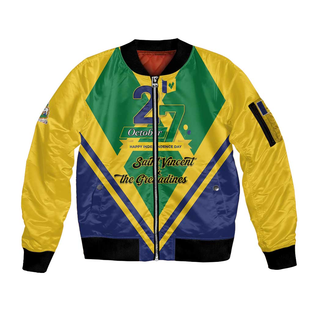Saint Vincent and the Grenadines Independence Day Sleeve Zip Bomber Jacket Simple Style - Wonder Print Shop