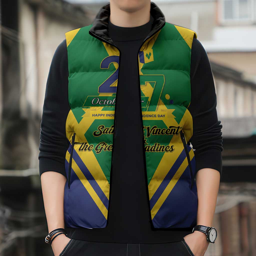 Saint Vincent and the Grenadines Independence Day Sleeveless Puffer Jacket Simple Style - Wonder Print Shop