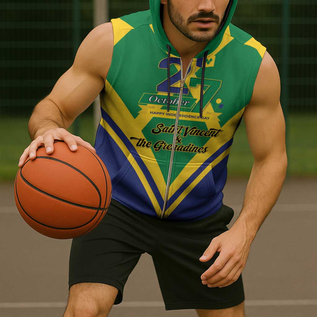 Saint Vincent and the Grenadines Independence Day Sleeveless Zip Hoodie Simple Style - Wonder Print Shop