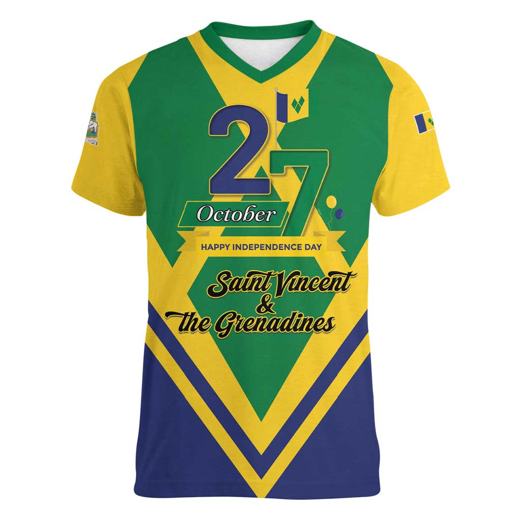 Saint Vincent and the Grenadines Independence Day Women V-Neck T-Shirt Simple Style - Wonder Print Shop