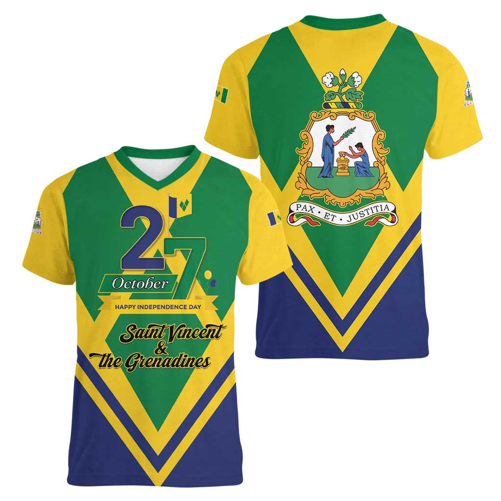 Saint Vincent and the Grenadines Independence Day Women V-Neck T-Shirt Simple Style - Wonder Print Shop