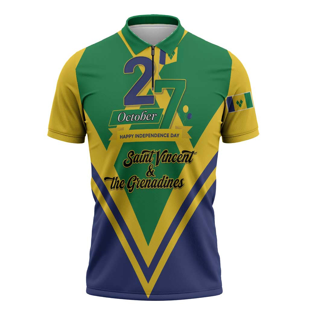 Saint Vincent and the Grenadines Independence Day Zipper Polo Shirt Simple Style - Wonder Print Shop