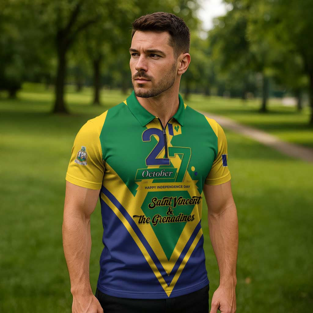 Saint Vincent and the Grenadines Independence Day Zipper Polo Shirt Simple Style - Wonder Print Shop