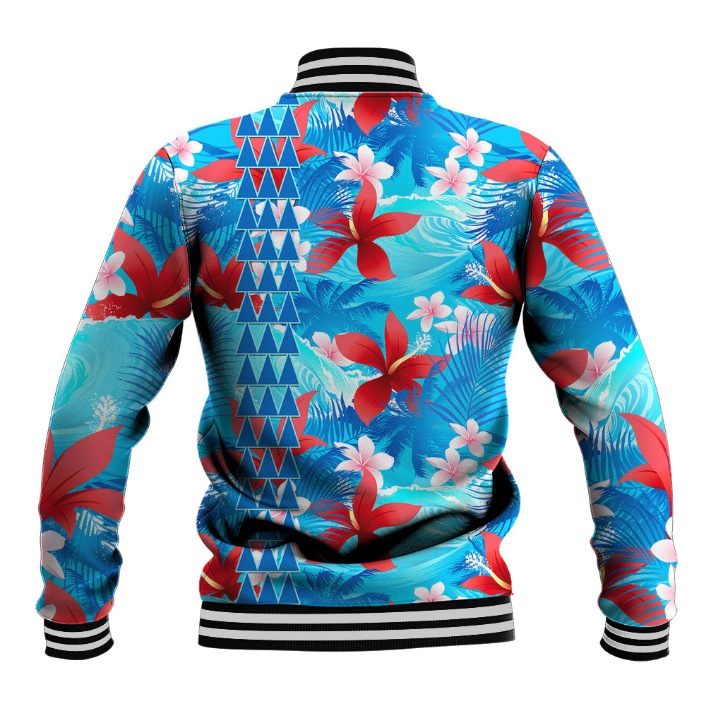 Hawaii Christmas Baseball Jacket Santa Claus Surfing Kakau Tropical Style - Wonder Print Shop