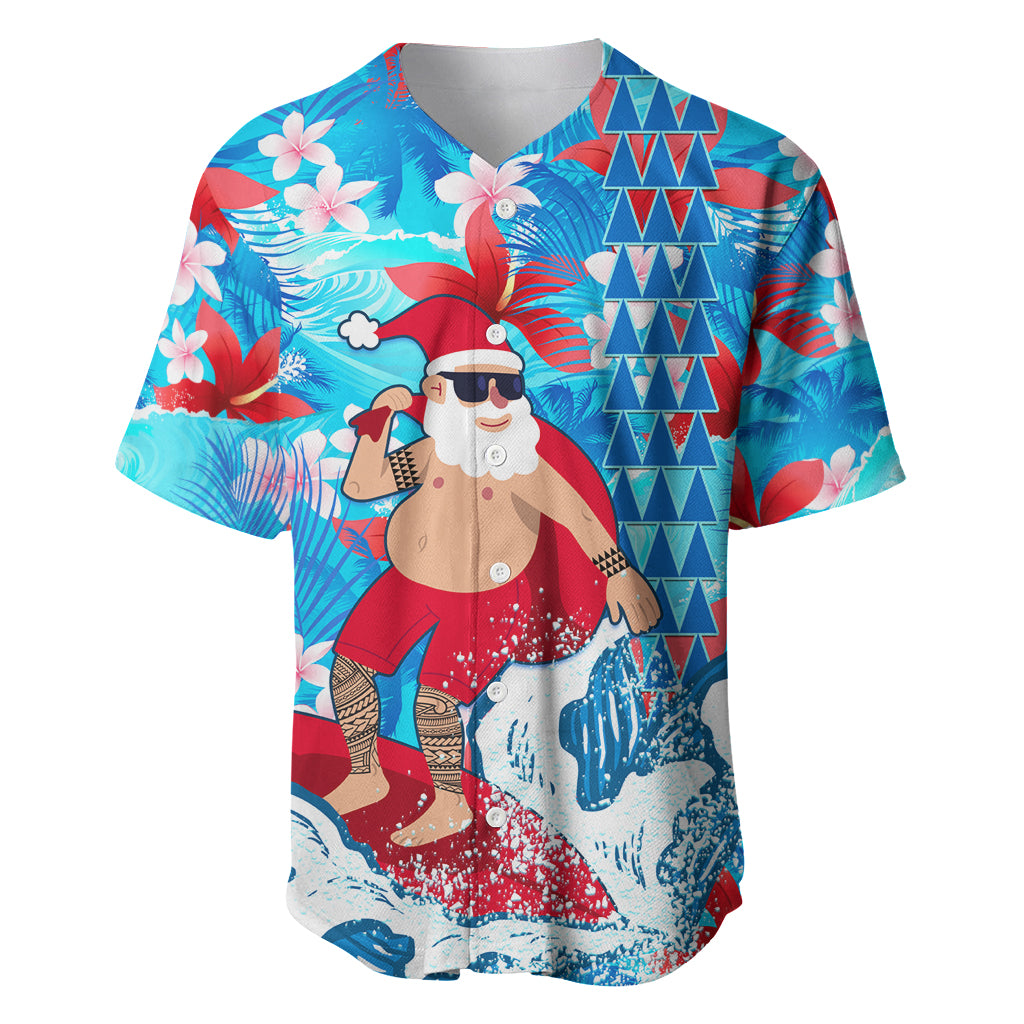 Hawaii Christmas Baseball Jersey Santa Claus Surfing Kakau Tropical Style - Wonder Print Shop
