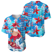 Hawaii Christmas Baseball Jersey Santa Claus Surfing Kakau Tropical Style - Wonder Print Shop