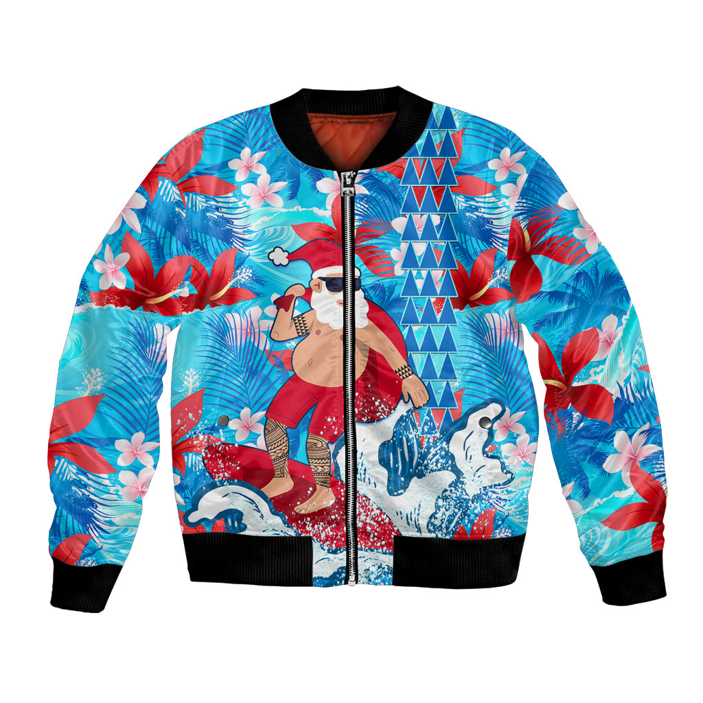 Hawaii Christmas Bomber Jacket Santa Claus Surfing Kakau Tropical Style - Wonder Print Shop