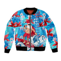 Hawaii Christmas Bomber Jacket Santa Claus Surfing Kakau Tropical Style - Wonder Print Shop
