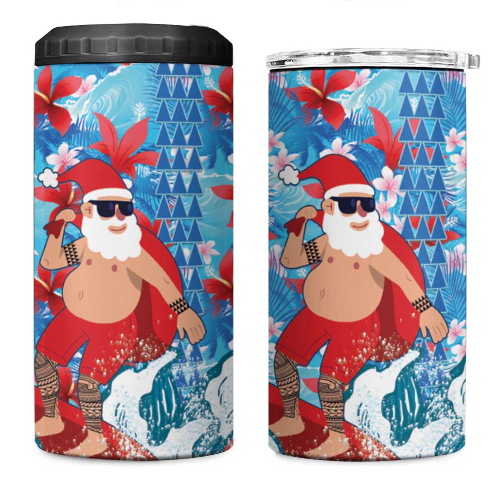 Hawaii Christmas 4 in 1 Can Cooler Tumbler Santa Claus Surfing Kakau Tropical Style - Wonder Print Shop
