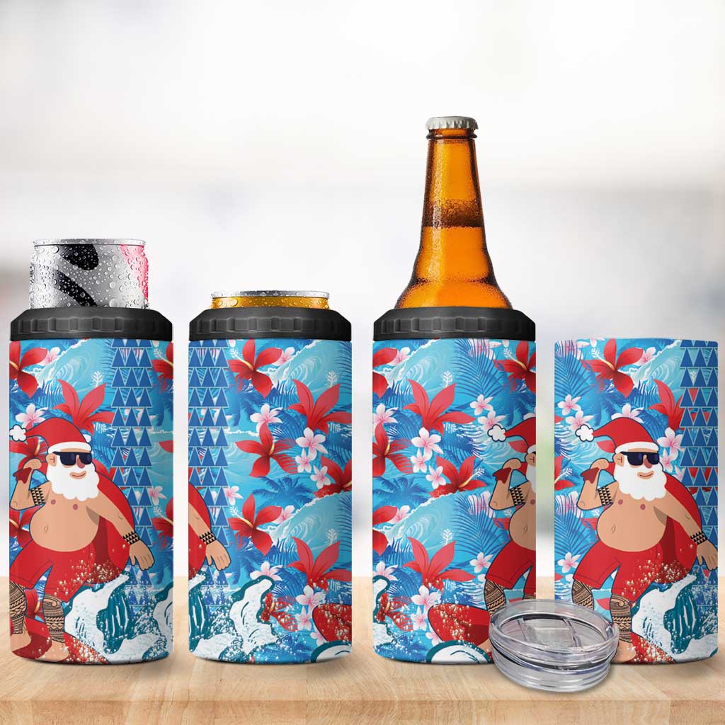 Hawaii Christmas 4 in 1 Can Cooler Tumbler Santa Claus Surfing Kakau Tropical Style - Wonder Print Shop