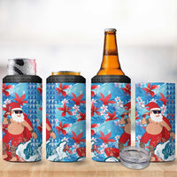 Hawaii Christmas 4 in 1 Can Cooler Tumbler Santa Claus Surfing Kakau Tropical Style - Wonder Print Shop