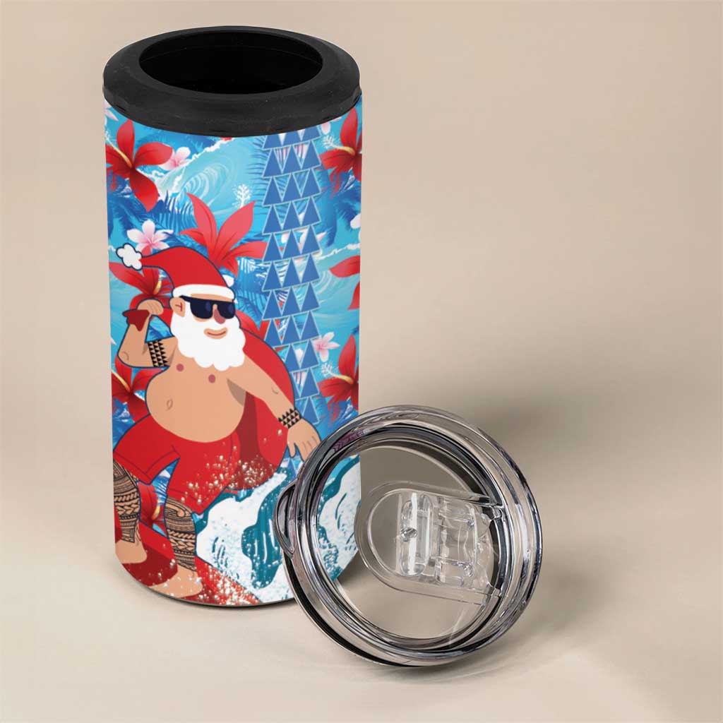 Hawaii Christmas 4 in 1 Can Cooler Tumbler Santa Claus Surfing Kakau Tropical Style - Wonder Print Shop