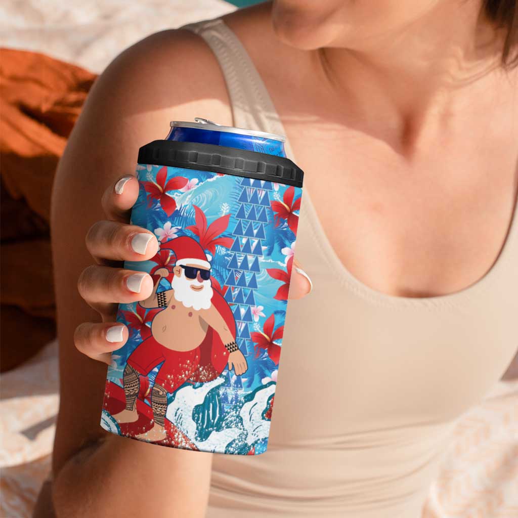 Hawaii Christmas 4 in 1 Can Cooler Tumbler Santa Claus Surfing Kakau Tropical Style - Wonder Print Shop